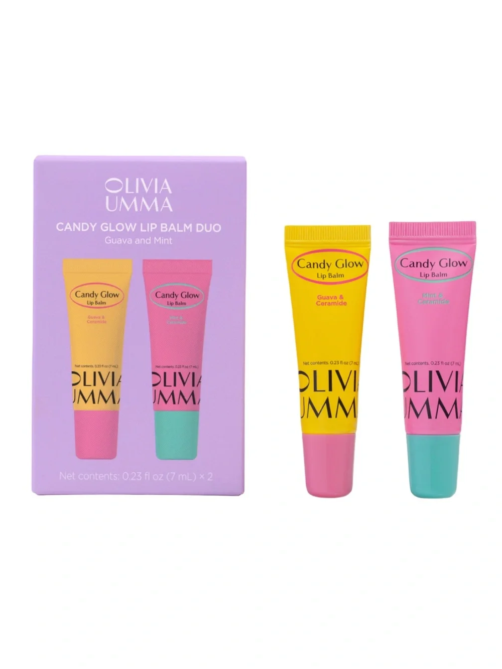 Olivia Umma Duo Candy Glow Lip Balm Mini Size in Guava and Mint NIB
